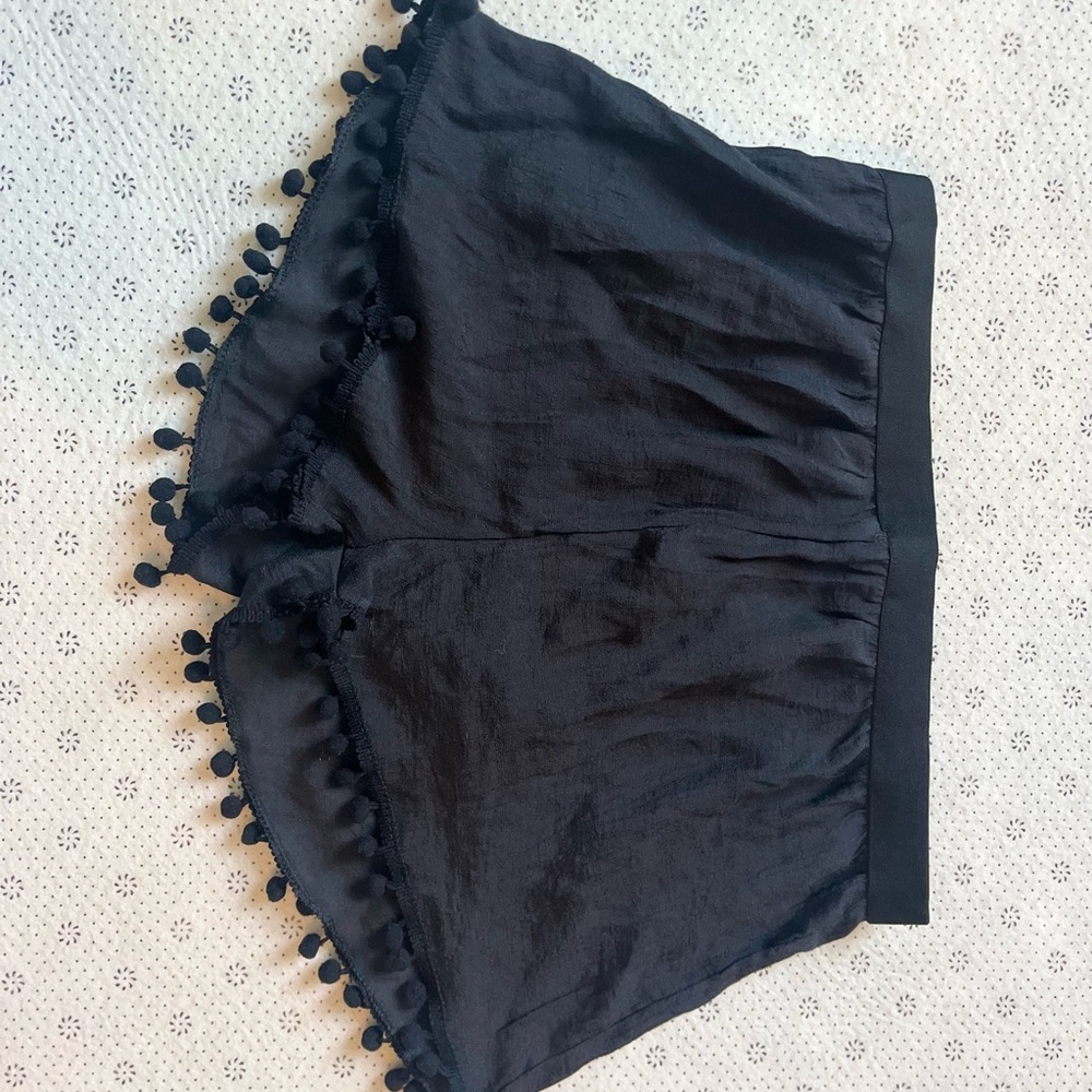 Black Pom-Pom Trim Women's Shorts